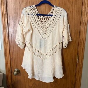 NWT Cream Crochet BohoTunic Top size Large